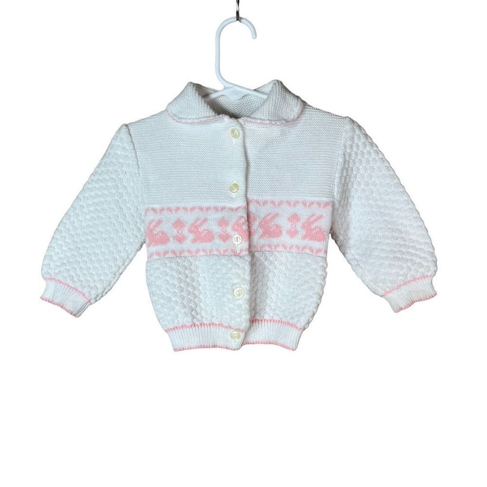 Vintage‎ Kids & More Baby Girl Knit Bunny Print Sweater/Cardigan